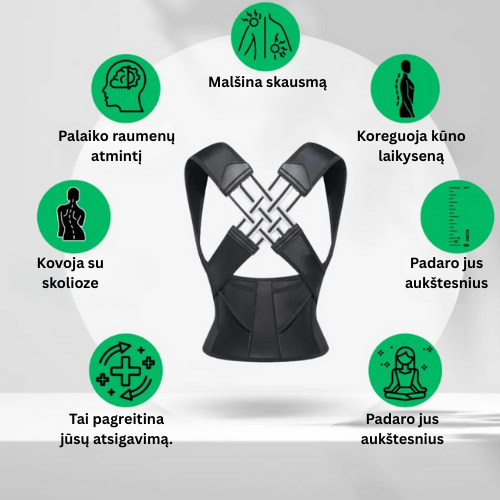 Laikysenos Korektorius – Stovėk tiesiai. Palengvink nugarą. Pajusk skirtumą jau nuo pirmos dienos.